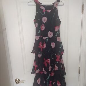 Long, floral dress perfect for a garden party or wedding in the courtyard.